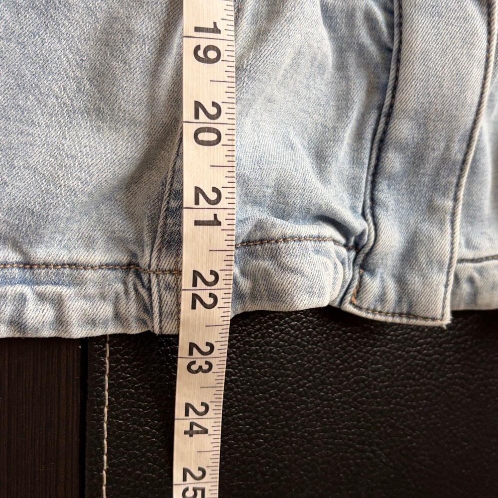 White House Black Market Cinched Waist Denim Jacket Peplum Front Zip Sz L - Picture 13 of 14